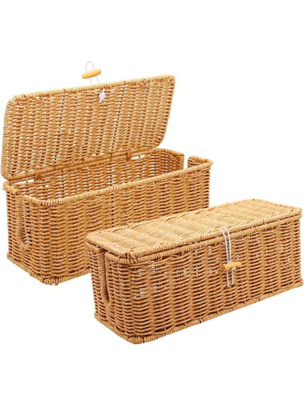 Handmade Rattan Cable Management Box Set - 2PCS Cord Organizer Baskets